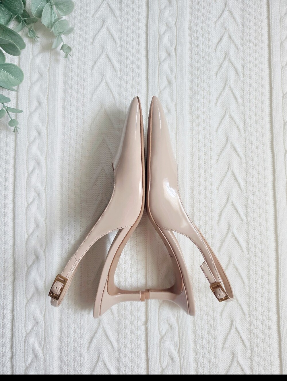 Franco Sarto Kate Slingback Kitten Heel Pumps Pointed Toe Patent Beige 8 NWOB - Picture 3 of 11